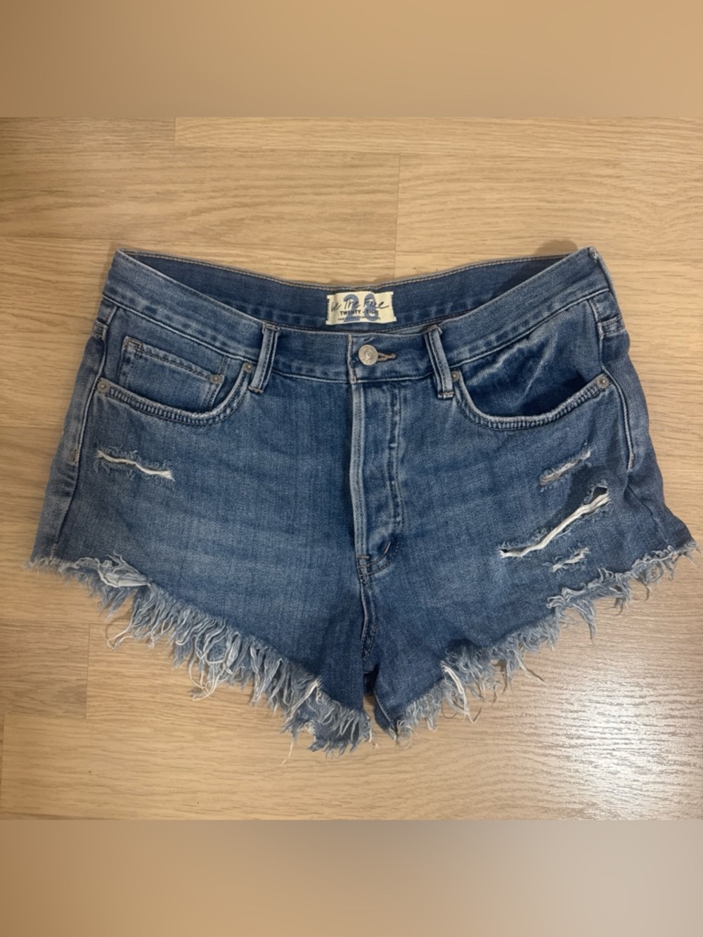 Free People Distressed Dark Blue Denim Cutoff Shorts
